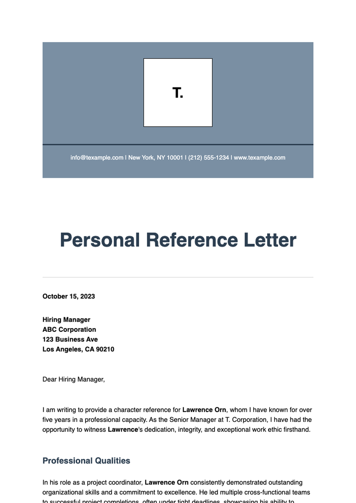 Personal reference letter with professional header and detailed recommendation_variant_1
